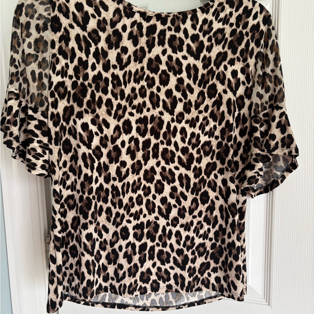 Vince Camuto Black and Cream Ruffled Short Sleeve Blouse